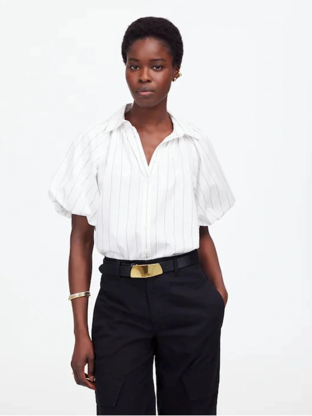 Madewell Shirred Bubble-Sleeve Button-Up Shirt - Picture 1 of 8